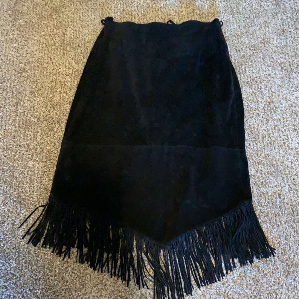 Genuine Suede Fringe Midi Skirt